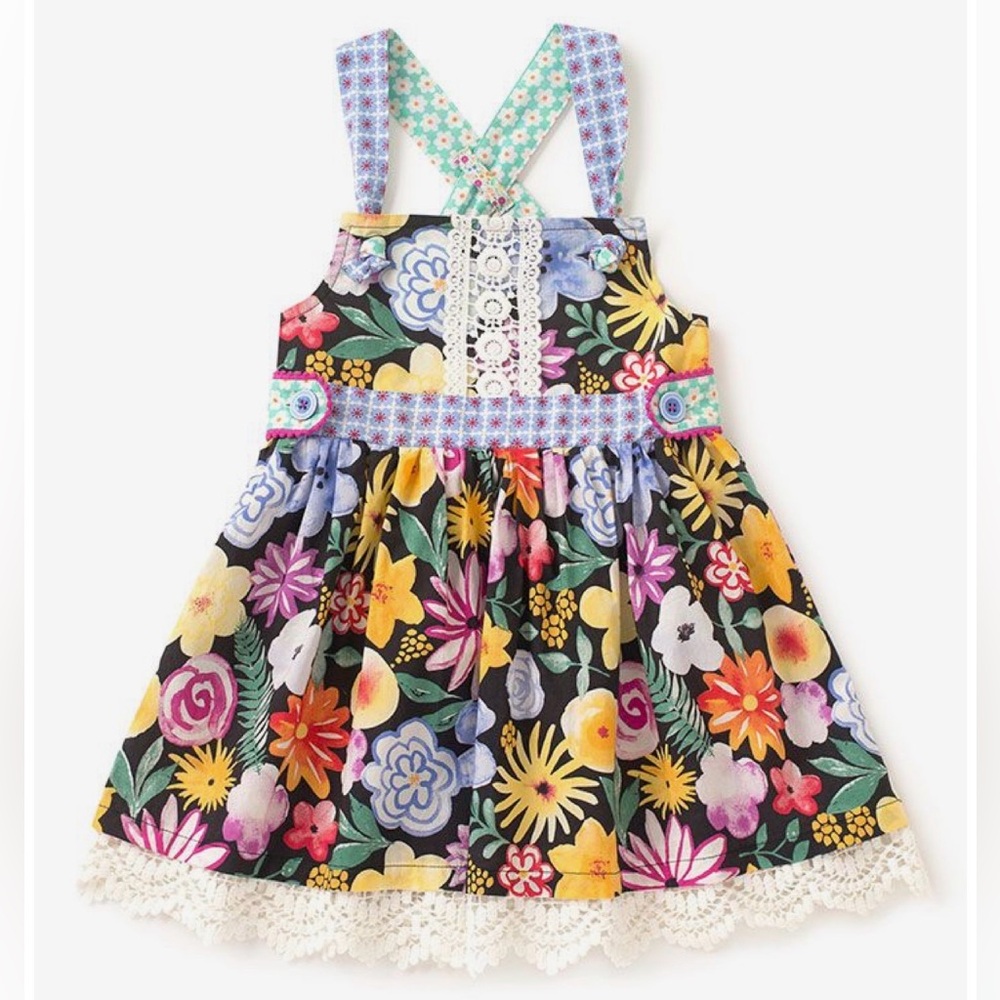 Matilda Jane Multicolor Floral Dress with Lace Hem, Size 6